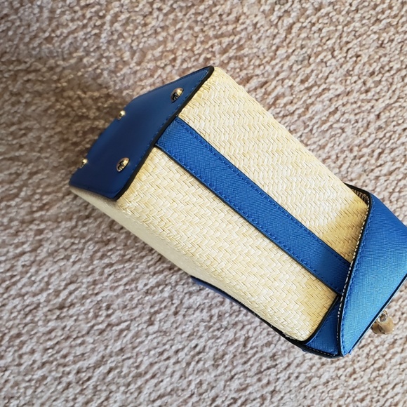 NWOT Cute Spring Blue Bamboo Handle Straw Bag - Picture 11 of 16